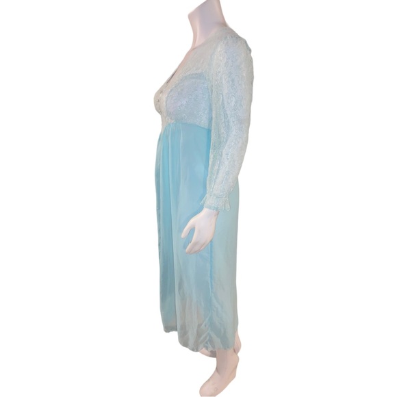 Vintage Sleepwear Sugar Plum Large Light Blue Gown Chemise Lace Fly Away Front - Picture 11 of 16